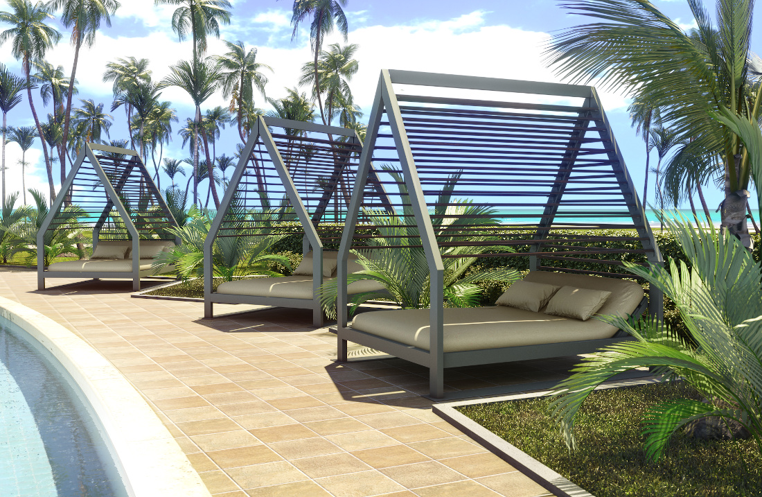 3d visualization exterior rendering swimming pool cabanas 3577