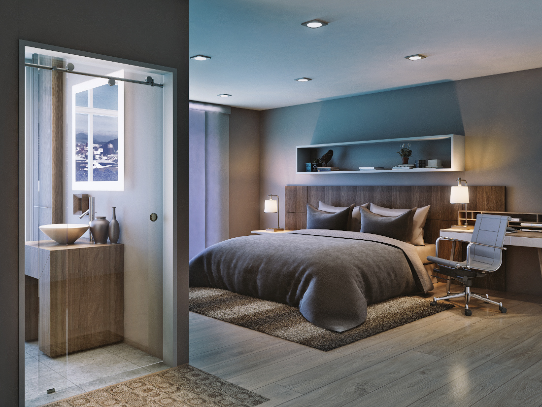 3d visualization lighting rendering modern bedroom 3288