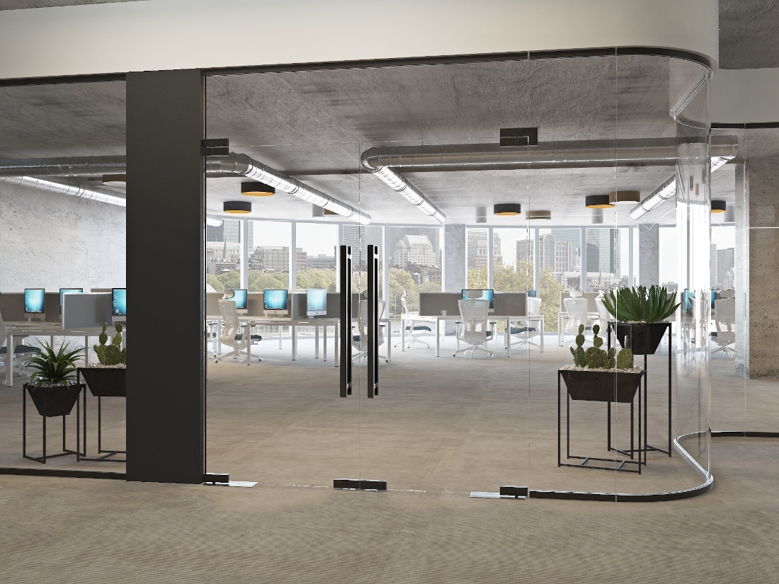 3d visualization office rendering glass office walls 3354