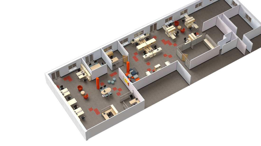 3d visualization top down office distibution 2243
