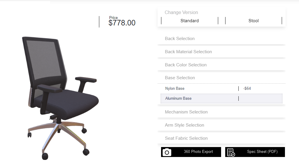 3D Product Configurator - Office Seating